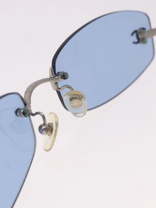 CHANEL Sunglasses metal Blue CC Auth 187883V main image 9